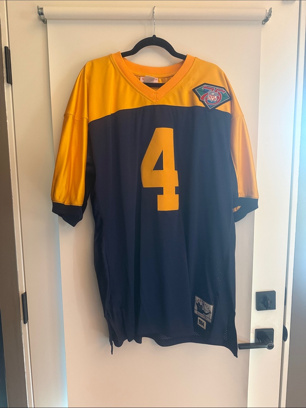 Brett Favre Mitchell & Ness Throwback Navy and Yellow Football Jersey with #4
